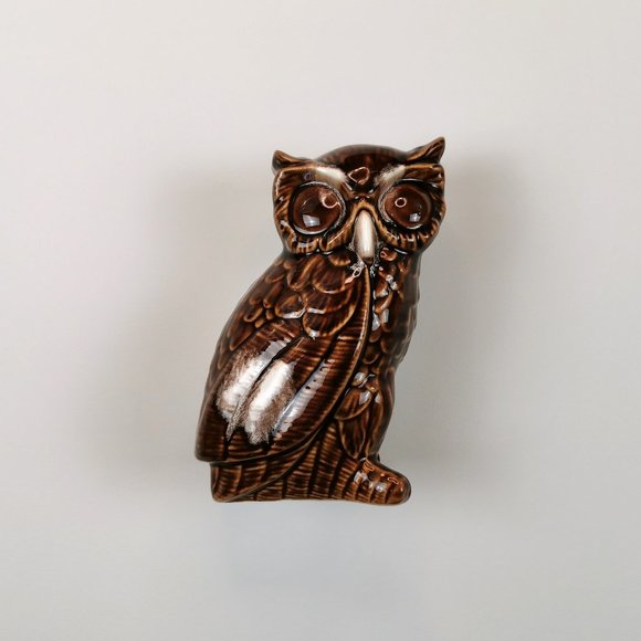 70s Brown Mirror Glaze Ceramic Owl Figurine - Picture 10 of 10